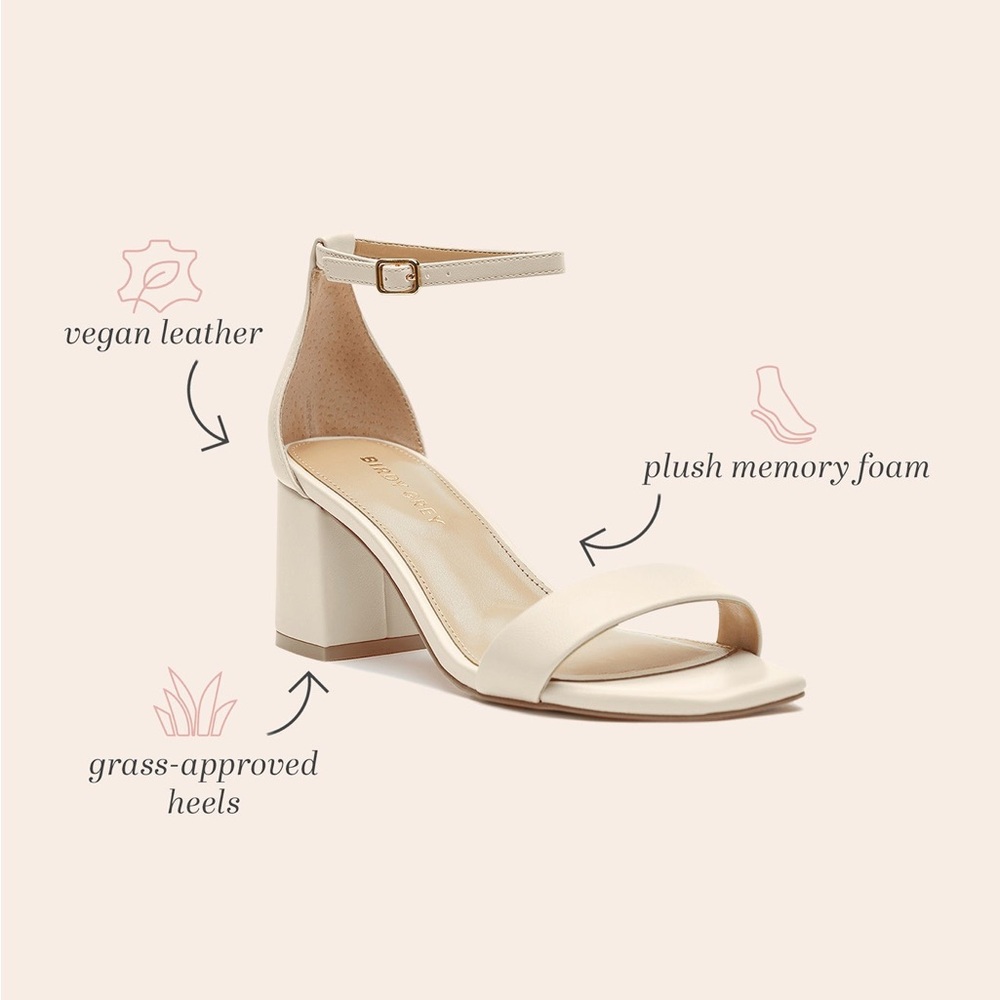Birdy Grey Natalie Block Heel Sandals Almond Size 8 Vegan Leather New no Box - Picture 4 of 8